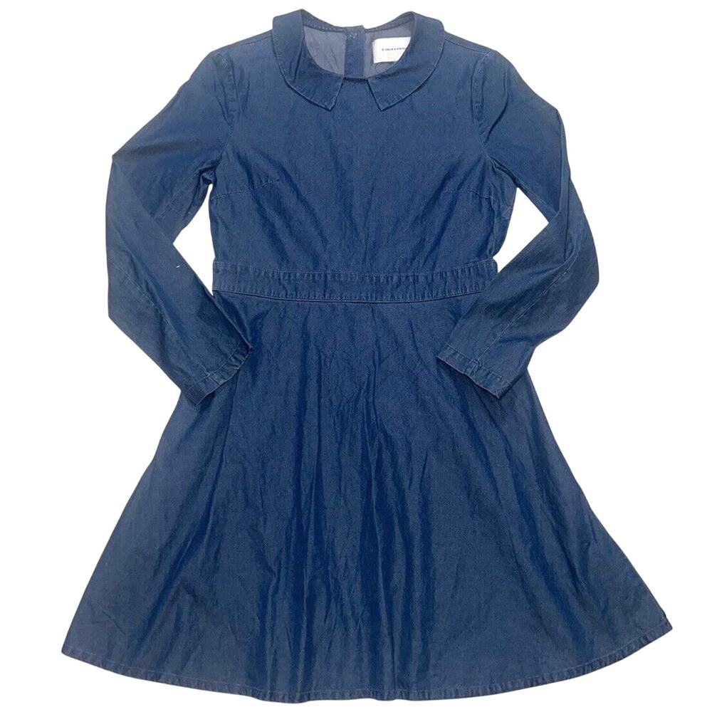 Solid & Striped Dress Size M Blue Chambray Cotton Fit-Flared Long Sleeve Collar